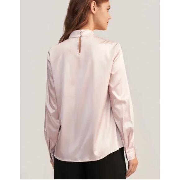 LILYSILK Women’s 90% Silk Blouse – Cream Pearl Accent Tie Neck Long Sleeve Top - Picture 2 of 5